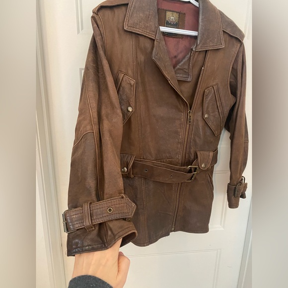 Vintage Laurence Roy brown belted leather jacket size S - Picture 2 of 16